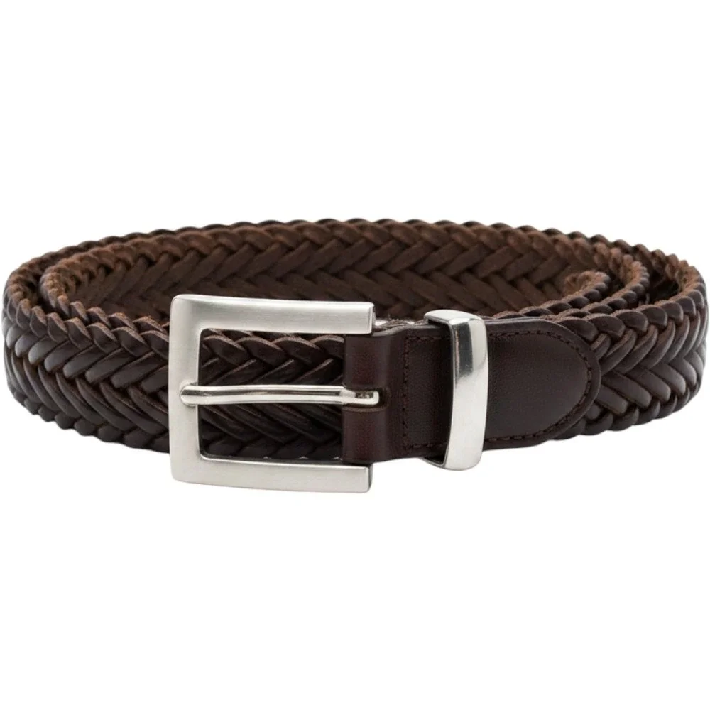 Unbranded Braided Leather Belt Men XXL Brown Woven Preppy Minimalist Old Money